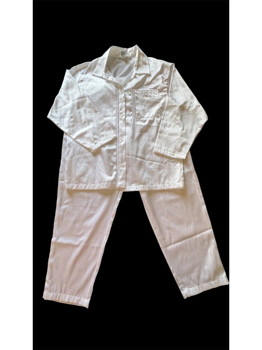 Satin Pajama Set White Charter Club Lace Leaf Design Placket Size Medium